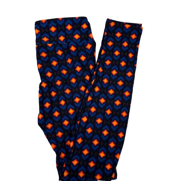 LuLaRoe Black Southwestern Country Diamonds Black Blue Orange Leggings One Size - Picture 1 of 6